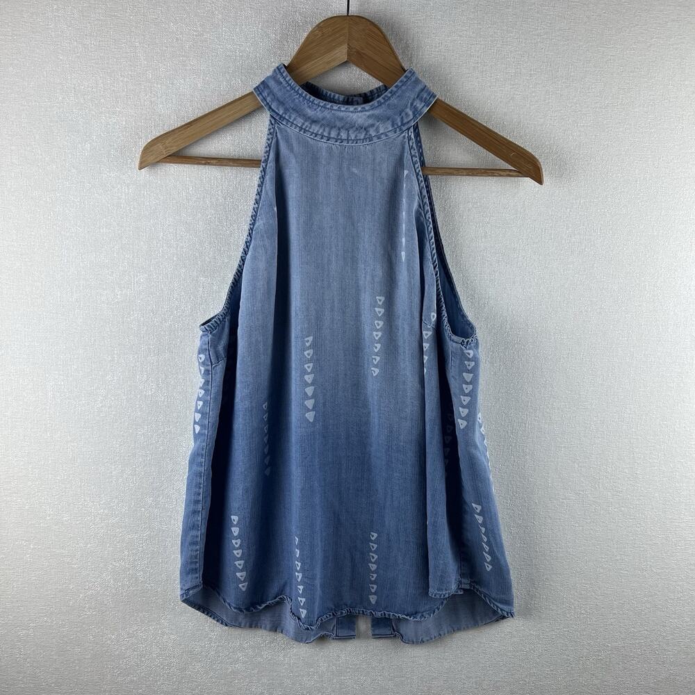 Cloth & Stone Shirt Womens Medium Blue Halter Neck Button Back Chambray